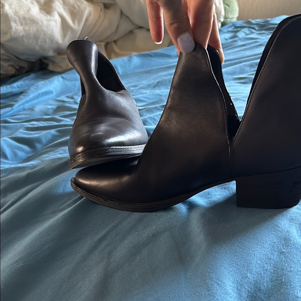 Free People Black Ankle Booties with Peep-Toe Design